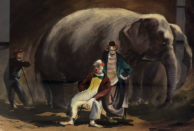 Circus Elephant and Clowns